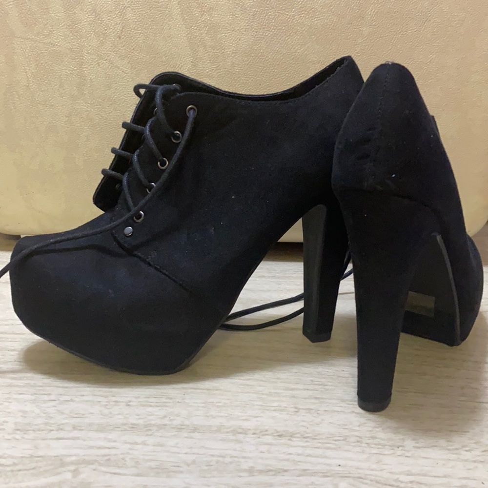 Heart in D Lace Up Suede Stiletto Platform Heels